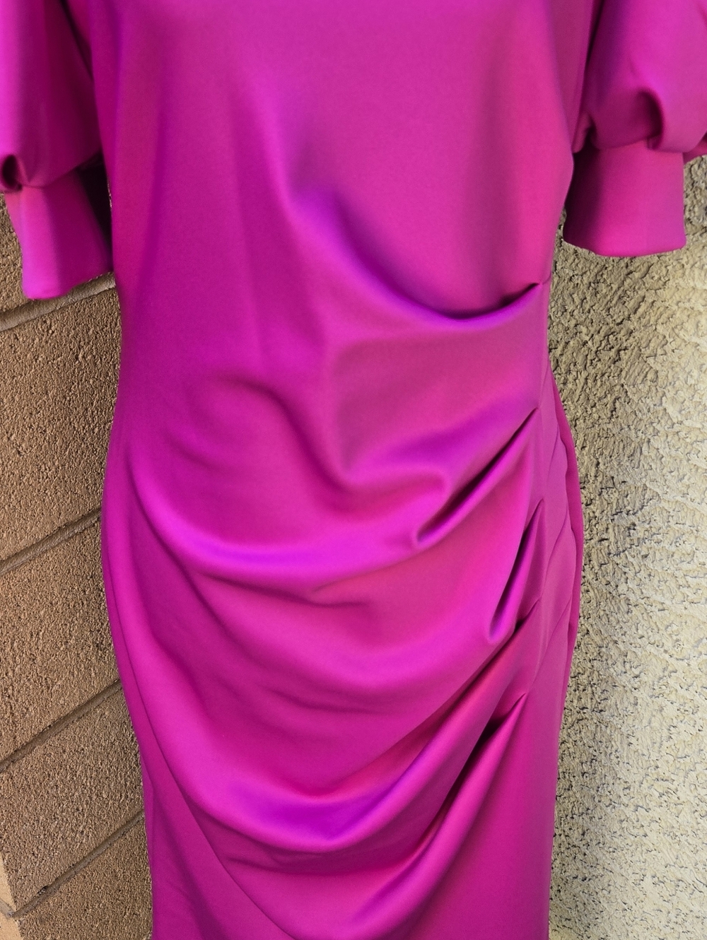 Black Halo Zella Fuchsia Puff-Sleeve Sheath Dress - Picture 6 of 12
